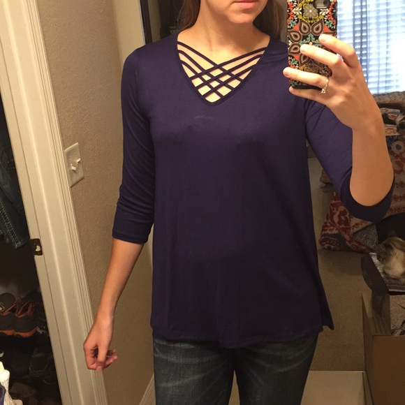 Tops - NWOT Navy Blue Cage Neck Essential Tunic